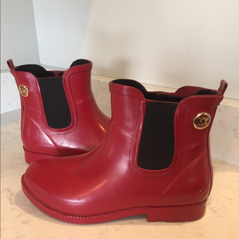 Michael Kors red rain ankle boots size 6